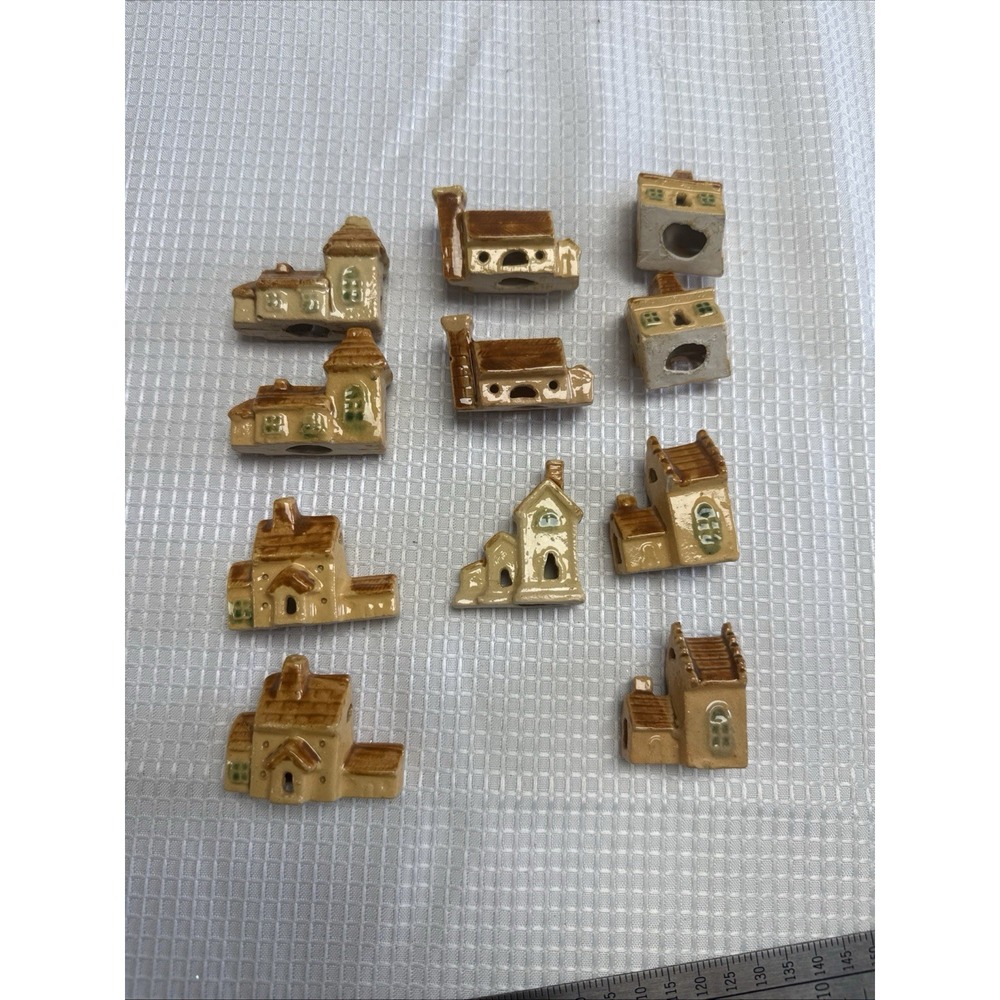 11 Vtg Mini Ceramic Spanish Mission Village Houses Possibly Christmas Light Cvrs